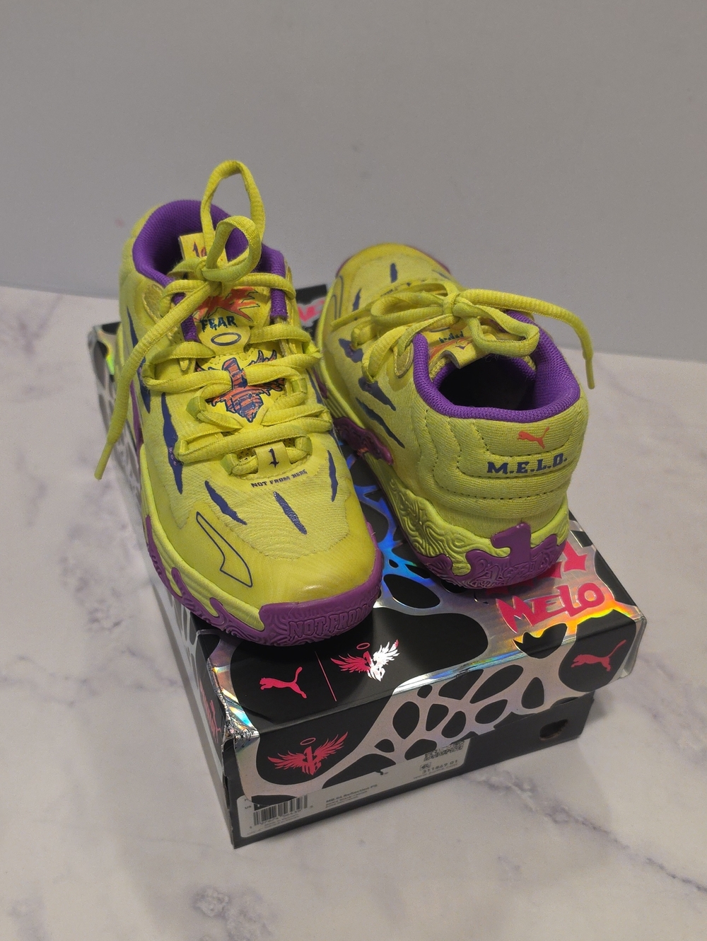 Puma Kids' Melo Yellow & Purple Athletic Shoes
